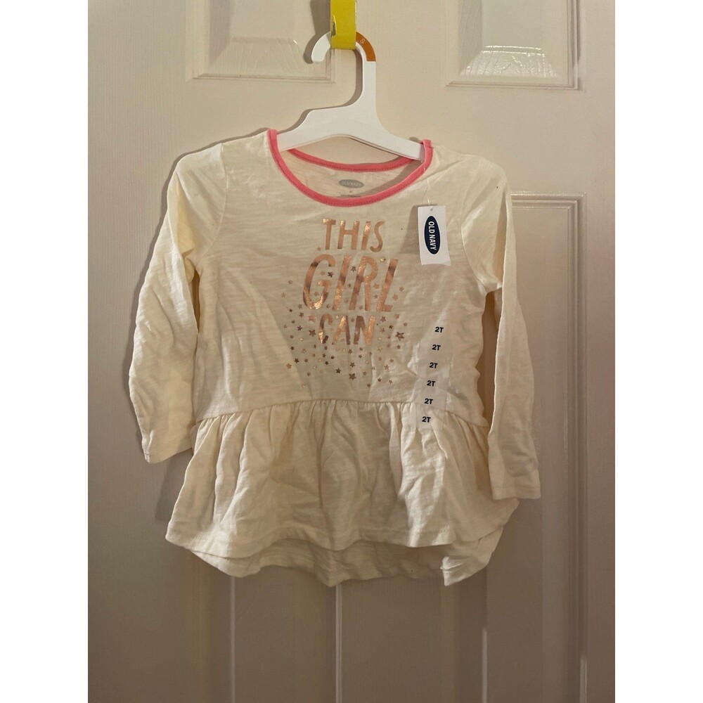 This Girl Can old Navy cream pink long sleeve shirt NWT 2t